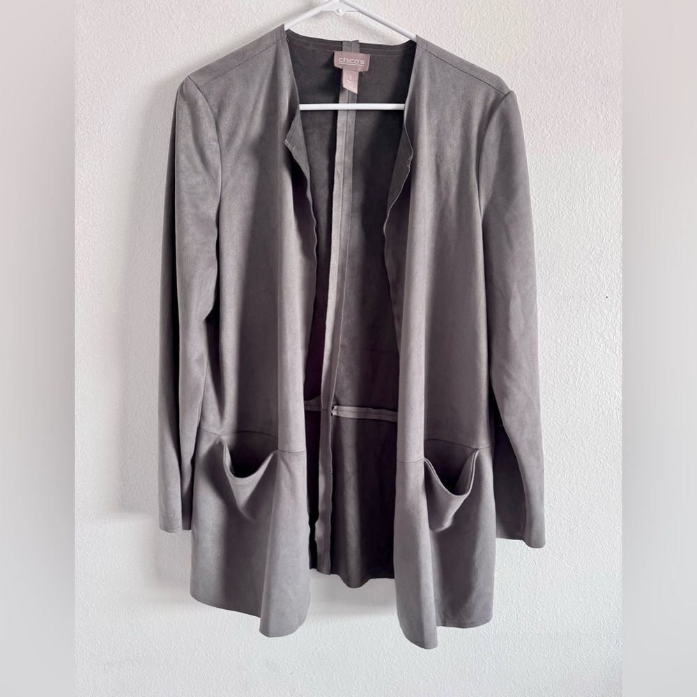 Chicos Women’s Open Front Cardigan Suede Grey Chicos size 1 (size medium)